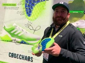 Casey David Lennon, brand activation manager for adidas Golf Canada, provides a sneak peek for the company's new CODECHAOS shoe, which is getting plenty of buzz at the PGA Merchandise Show in Orlando.