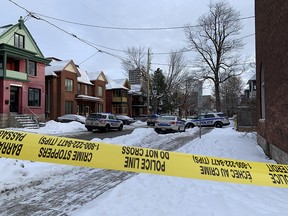 File photo of the crime scene on Gilmour Street where Manny Akol was shot and killed