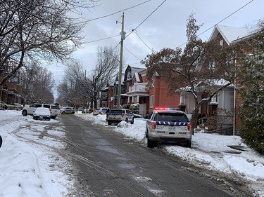 Police at the scene of a serious shooting on Gilmour Street.