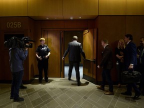 Conservative leader Andrew Scheer leaves after speaking to reporters after a meeting of the Conservative national caucus on Parliament Hill in Ottawa on Saturday, Jan. 25, 2020.