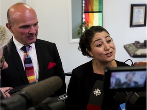 Maryam Monsef, then-minister of International Development and Minister for Women and Gender Equality, and Randy Boissonnault, then-MP for Edmonton Centre and the prime minister's Special Advisor on LGBTQ2 Issues, make a funding announcement in August. Boissonault was not re-elected and his advisory position wasn't continued.