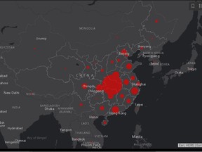 Researchers at John Hopkins University have developed a website to monitor and display the spread of the coronavirus in the world.