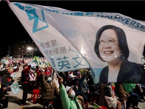 Supporters of Taiwan's President Tsai Ing-wen and the Democratic Progressive Party attend a campaign rally ahead of the presidential election in Taoyuan, Taiwan on Jan. 8.