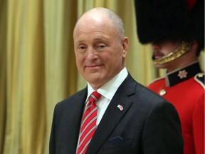 The former United States' Ambassador to Canada Bruce Heyman takes part in a ceremony.