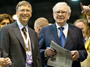 Warren Buffett seen with Bill Gates at a Berkshire Hathaway annual shareholders meeting in Omaha, Nebraska.