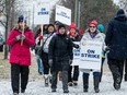 High school teachers and education workers on the picket line at Ridgemont High School in December.
