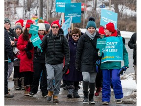 Teachers from the Ontario English Catholic Teachers Association picket along Merivale Road in Ottawa as part of a  one-day, province-wide strike. February 4, 2020. Errol McGihon/Postmedia