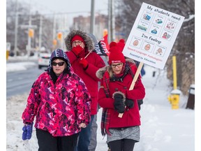 Educators from the public school system walk the picket line on Greenbank Road in Ottawa. February 28, 2020.