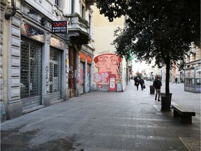 Streets of the Chinese neighbourhood are seen empty and all shops close on February 27, 2020 in Milan, Italy.