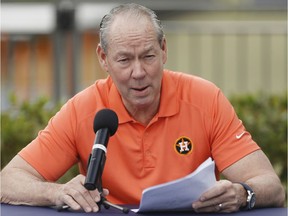 Houston Astros owner Jim Crane addresses a media conference in Florida on Thursday.