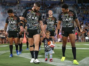 Quaden Bayles runs onto the field before the NRL match between the Indigenous All-Stars and the New Zealand Maori Kiwis All-Stars at Cbus Super Stadium on Feb. 22, 2020 on the Gold Coast, Australia.