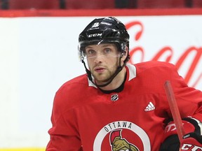 Bobby Ryan (L) of the Ottawa Senators returned to the ice at Canadian Tire Centre, February 21, 2020.
