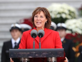 Premier of British Columbia Christy Clark speaks at the Official Welcome Ceremony for the Royal Tour at the British Columbia Legislature on September 24, 2016 in Victoria, Canada.