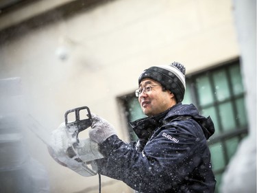 A competitive ice carver at work on Sparks Street Mall during Winterlude on Saturday.