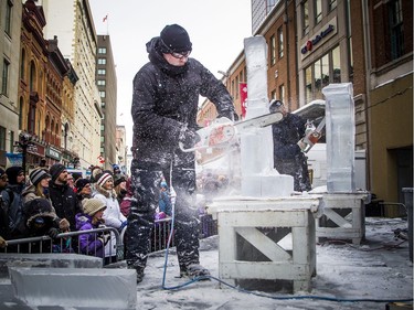 Saturday's schedule of Winterlude activities included ice carving competition on the Sparks Street Mall.