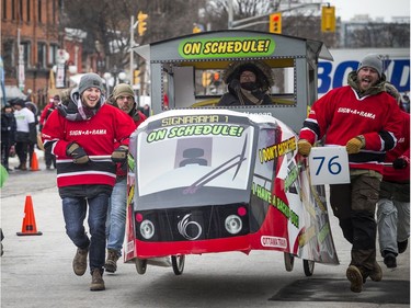 Sign-A-Rama's LRT train did not want to stay fully on track during the race on Saturday.