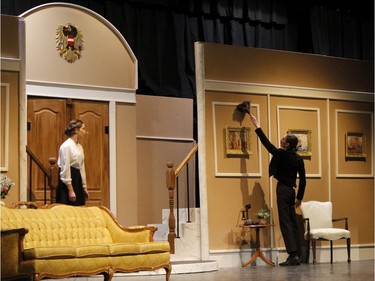 Frau Schmidt played by Alina Siwy (L) and Franz played by Cole Prieur (R), during St. Mother Teresa High School's Cappies production of The Sound of Music, on Feb. 14, 2020, in Ottawa, On.