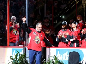 Chris Phillips had his #4 jersey retired to the rafters Tuesday at Canadian Tire Centre before the Ottawa Senators faced off against the Buffalo Sabres.