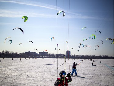 Britannia Bay was taken over with kites Saturday, Feb. 22, 2020, for the first, potentially annual, Snowkite Squall, where 50 athletes race and test their snowkiting skills, tactics and endurance. The event had a mass-start, much like a marathon, but with 50 kites in the sky attached to 25m lines and racers on various types of skis and snowboards. The racers then compete to finish the approximate 35-45km course, dependent on how the wind pulled competitors.