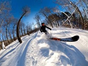 Harley Finkelstein, COO of Shopify, skied through the trees at Mont Ste-Marie Friday.