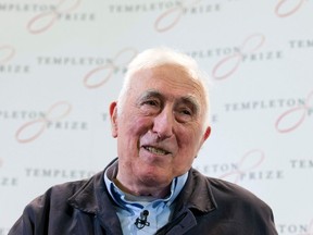 In this file photo taken on March 11, 2015, French founder of the Communauté de l'Arche (Arch community) Jean Vanier speaks during a press conference in central London.