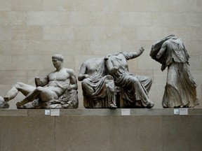FILE PHOTO: The Parthenon Marbles, a collection of stone objects, inscriptions and sculptures, also known as the Elgin Marbles, are displayed at the British Museum in London October 16, 2014.