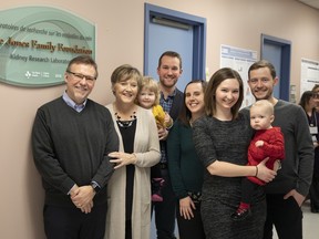Russ and June Jones with their family at The Ottawa Hospital. The Jones family made a $1 million donation to support kidney research at The Ottawa Hospital.