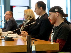 Para Transpo user Kyle Humphrey during a transit meeting at city hall In Ottawa Wednesday Feb 19, 2020. Humphrey was demonstrating that he feels like his voice has not been heard regarding Para Transpo issues.