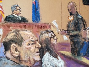 Files: Jury foreman reads the verdict in film producer Harvey Weinstein's sexual assault trial in the Manhattan borough of New York City, New York, U.S., February 24, 2020 in this courtroom sketch.