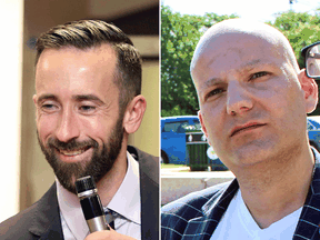 Rookie Ontario MP Derek Sloan, left, and Ontario political activist Jim Karahalios are the latest official candidates for the the Conservative leadership.