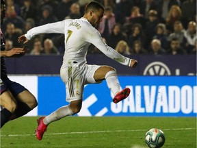 Real Madrid's Eden Hazard shoots at goal in a game against Levante at Estadi Ciutat de Valencia, Valencia, Spain. REUTERS/Jon Nazca ORG XMIT: AI