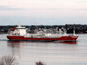 A tanker makes its way along the St. Lawrence Seaway at Brockville, Ont., in Nov. 2019.