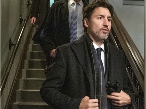 Prime Minister Justin Trudeau leaves after convening a meeting with the Incident and Response group on Parliament Hill in Ottawa, Friday, February 21, 2020 in Ottawa.