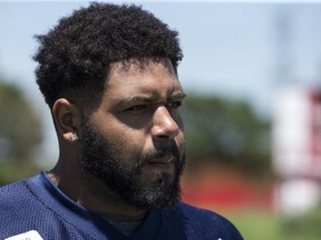 Argo's defensive tackle #90 Cleyon Laing at Argo practice in Toronto, Ont. on Wednesday July 5, 2017.