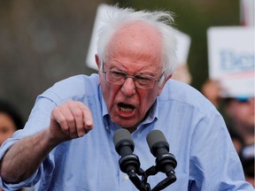 Democratic U.S. presidential candidate Bernie Sanders gestures as he speaks during a Get Out the Early Vote campaign rally in Santa Ana, California, U.S., on Feb. 21, 2020.