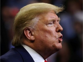 It's all in the follicles: U.S. President Donald Trump speaks during a campaign rally at Drake University in Des Moines, Iowa.