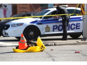 Police and paramedics at the scene of a traffic accident in Ottawa.