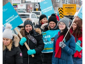 Teachers from the Ontario English Catholic Teachers Association picket along Merivale Road in Ottawa as part of a  one-day, province-wide strike. February 4, 2020. Errol McGihon/Postmedia