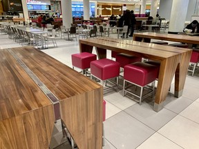Deserted, rather than desserts: Lunch hour at the Rideau Centre food court Monday.