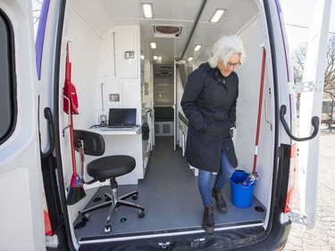 Nurse practitioner Cynthia Kitson inside a new mobile health clinic operated by Ottawa Inner City Health. to test vulnerable COVID-19 patients in the community.
