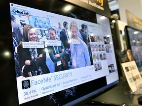 A video monitor displays attendees as their images are captured with CyperLink's facial recognition during CES 2020 at the Las Vegas Convention Center on Jan. 8, 2020 in Las Vegas, Nevada.