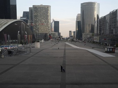 The quarter of La Defense empty on the first day of a government enforced quarantine on Tuesday in Paris, France after a nationwide lockdown was imposed to control the spread of COVID-19.