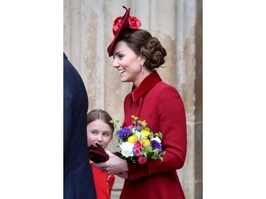 LONDON, ENGLAND - MARCH 09: Catherine, Duchess of Cambridge, departs the Commonwealth Day Service 2020 at Westminster Abbey on March 09, 2020 in London, England. The Commonwealth represents 2.4 billion people and 54 countries, working in collaboration towards shared economic, environmental, social and democratic goals.