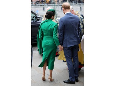 LONDON, ENGLAND - MARCH 09: Meghan, Duchess of Sussex and Prince Harry, Duke of Sussex depart the Commonwealth Day Service 2020 at Westminster Abbey on March 09, 2020 in London, England. The Commonwealth represents 2.4 billion people and 54 countries, working in collaboration towards shared economic, environmental, social and democratic goals.