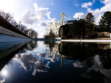 The empty periphery of the Signal Iduna Park, home stadium of Borussia Dortmund, is seen on March 9, 2020 in Dortmund, Germany.