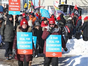 A file photo of elementary school teachers in Ottawa on a one-day strike in January.