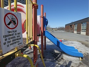 Empty school yard at Regina Street Alternative School in Ottawa, March 22, 2020.