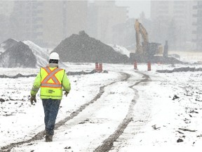 Construction of the LRT Stage 2 project along Carling Ave in Ottawa, March 23, 2020.