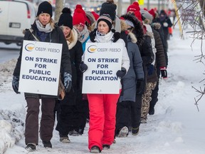 Educators from the public system walk the picket line on Greenbank Road in Ottawa. February 28, 2020.