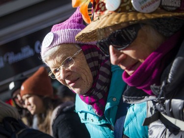 The Ottawa Raging Grannies, including Jo Wood, left, were out to take part in Saturday's march.